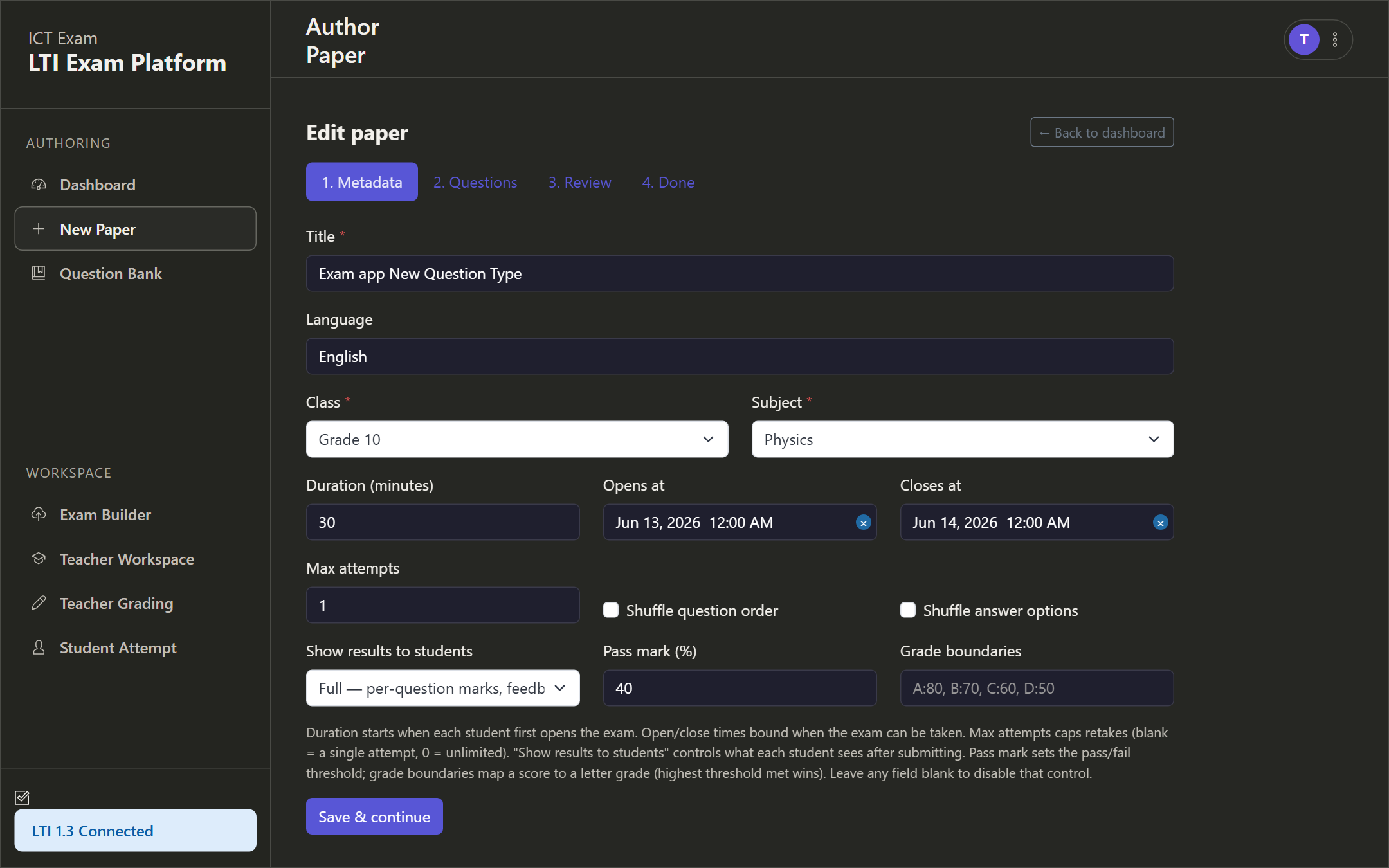 Edit paper metadata with fields filled in