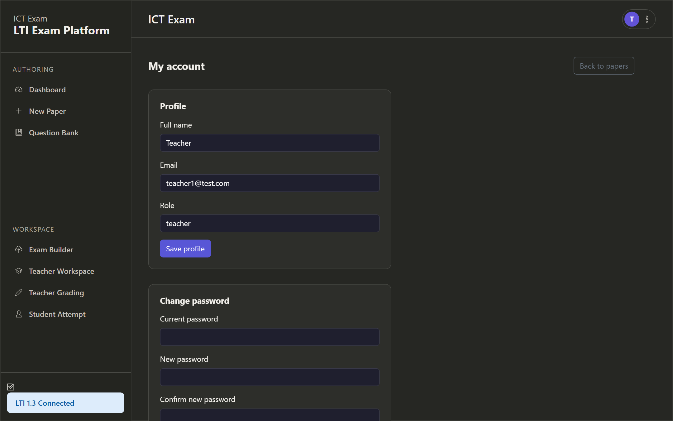 Profile and my-account screen